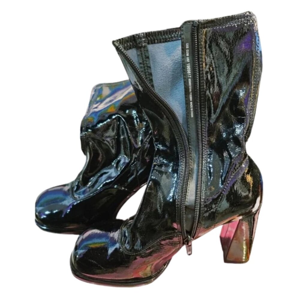 ASOS Iridescent Black Patent Heeled Ankle Boots